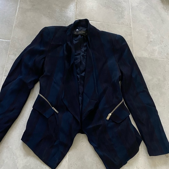 ZARA NAVY STRIPED WRAP WATERFALL DRAPED BLAZER JACKET COAT WITH ZIPPERS - Picture 7 of 9